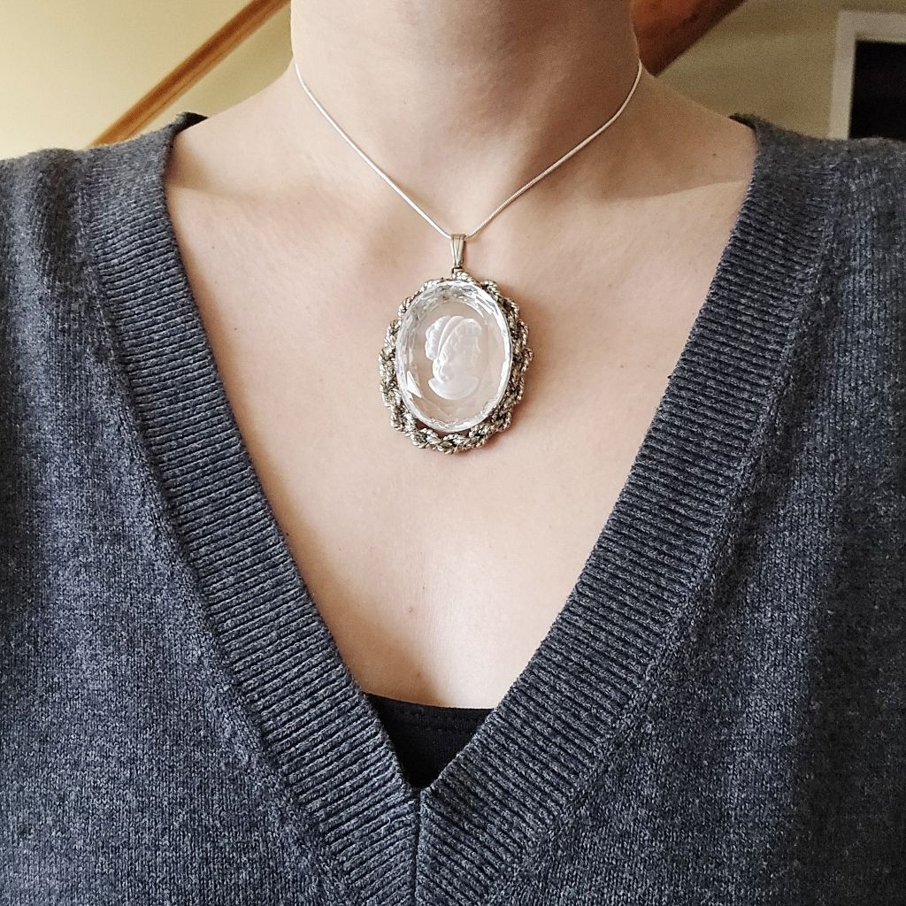 Vintage Silver Crystal Cameo Necklace